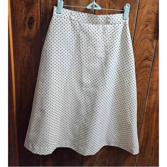 VINTAGE Boutique A-Line White Polka Dot Midi Skirt Est Size XS - Picture 2 of 10